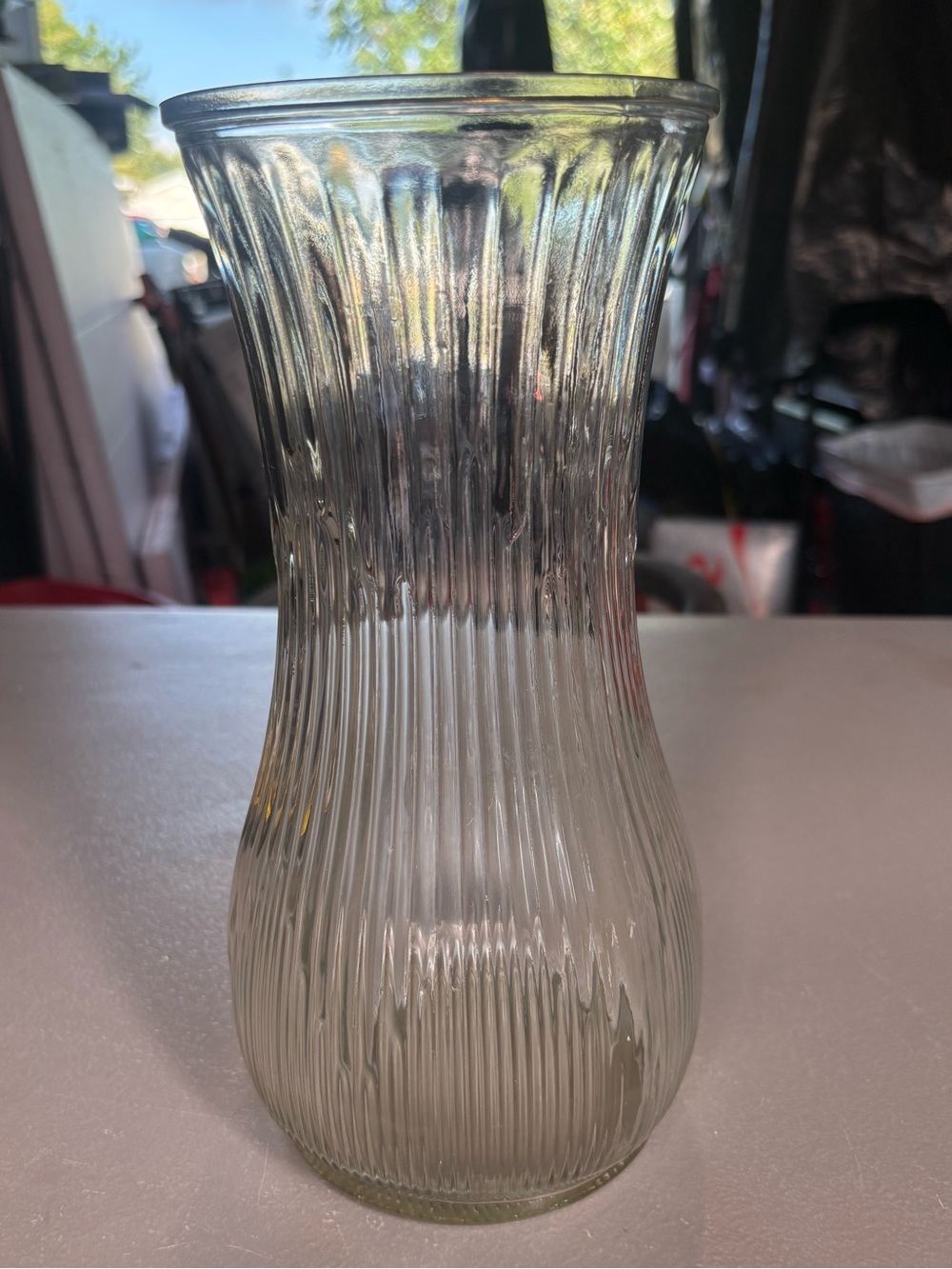 Vintage Hoosier Glass 4087-A Clear Ribbed Flower Vase 9.5”